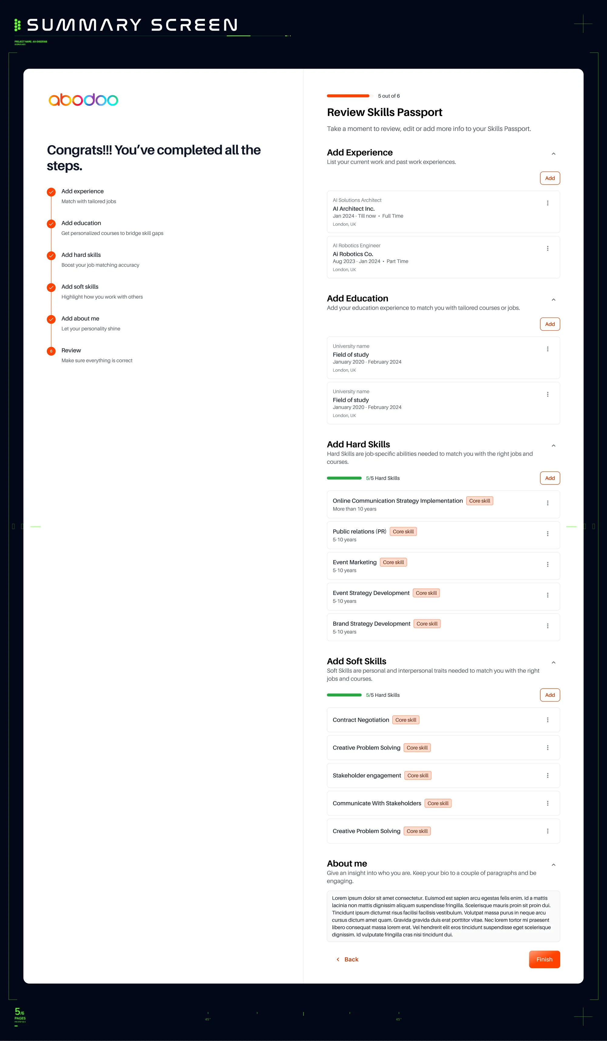 Hi-fi designs board 5 — handover documentation