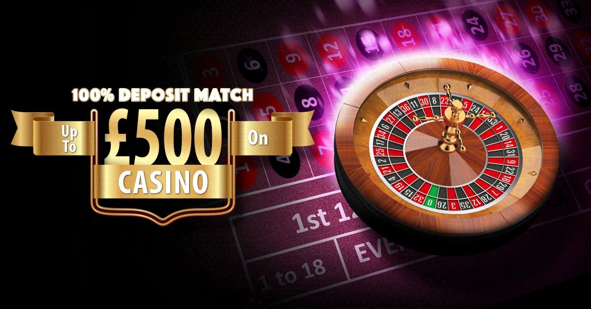 VIP lapsed-player creative — 100% deposit match up to £500 on casino, roulette wheel