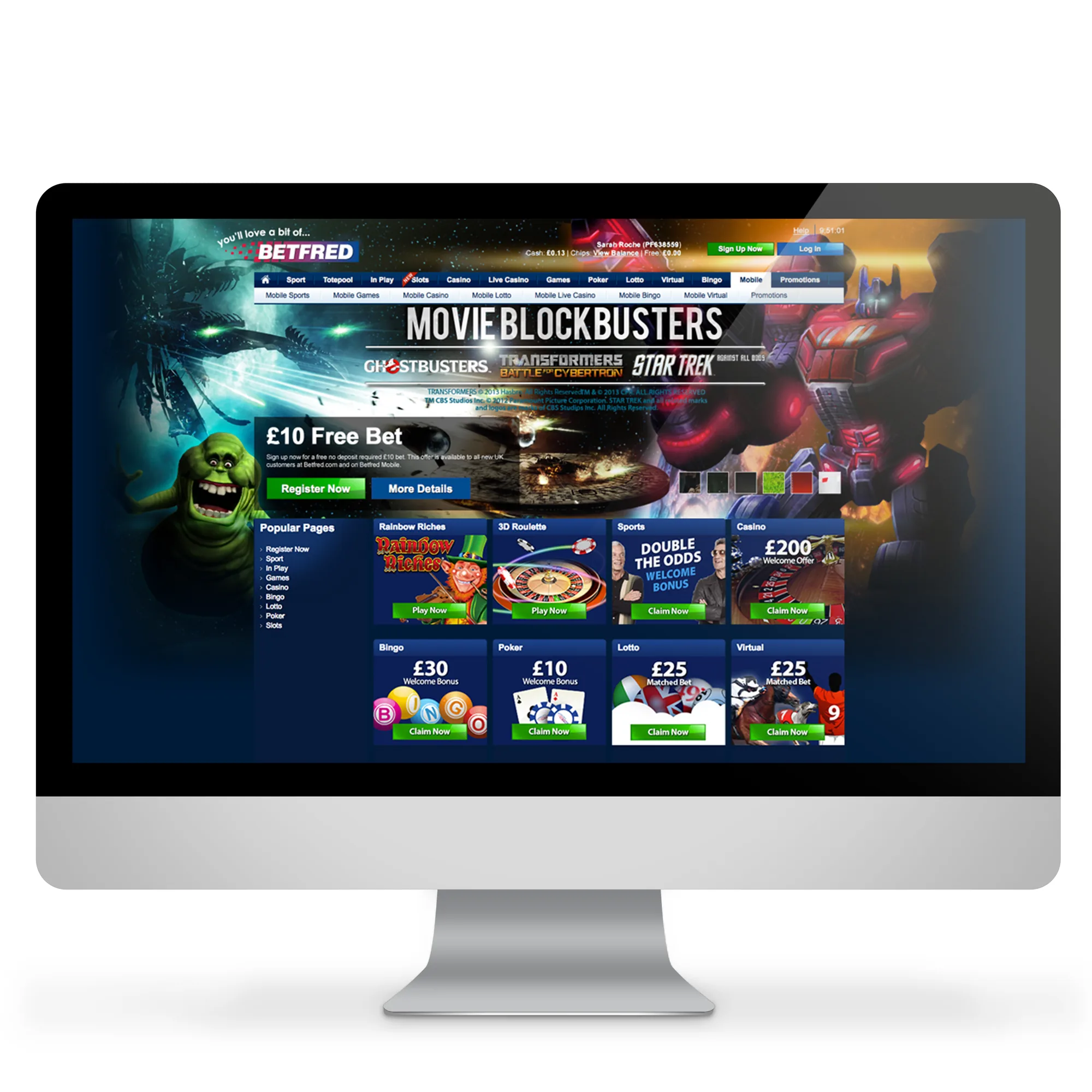 Betfred homepage on an iMac — Movie Blockbusters campaign