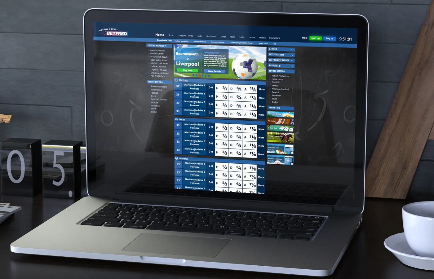 Betfred football betting grid on a laptop