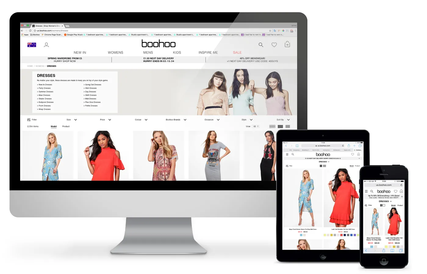 Australian site category-page redesign across iMac, tablet and phone