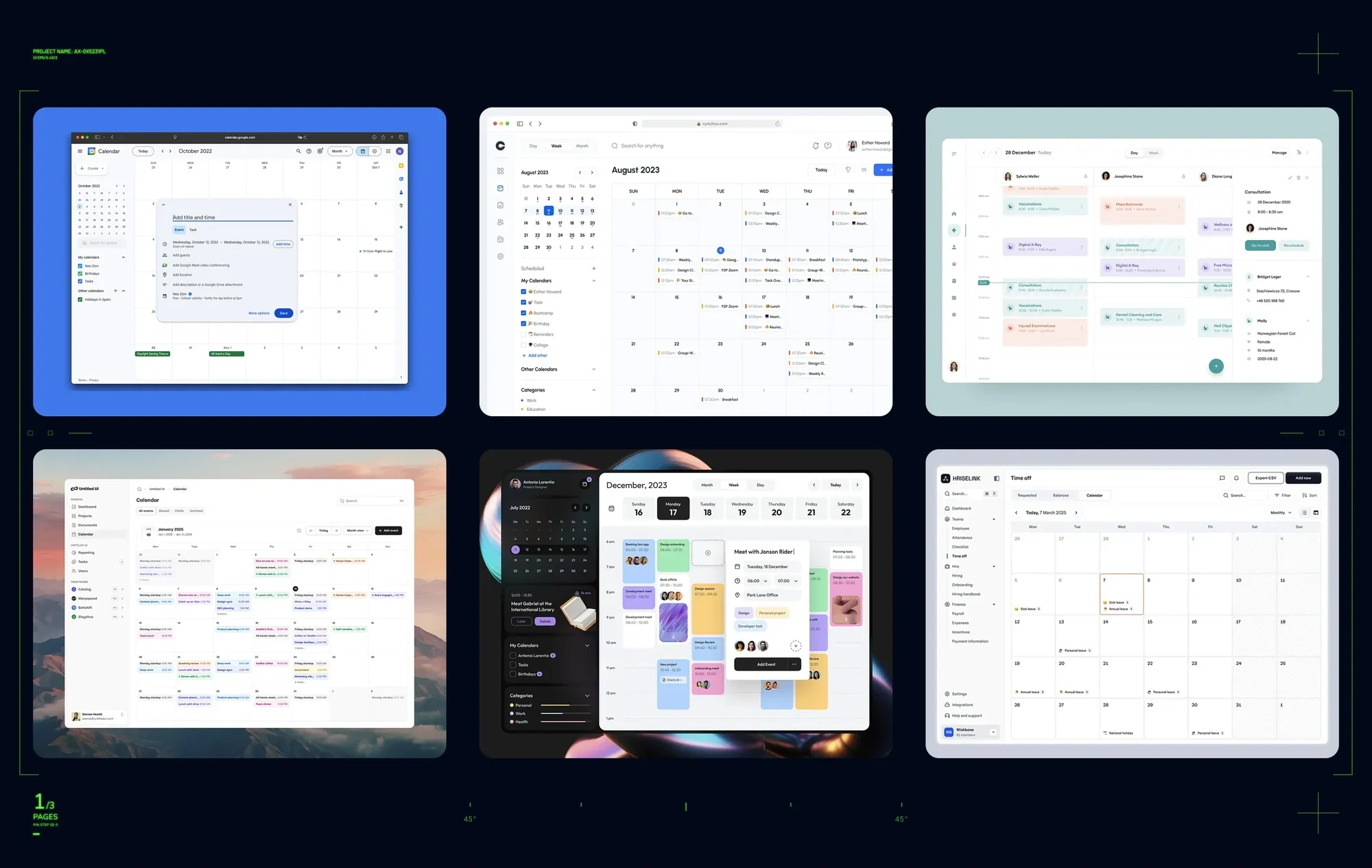 Competitor analysis board 1 — calendar interfaces and scheduling patterns