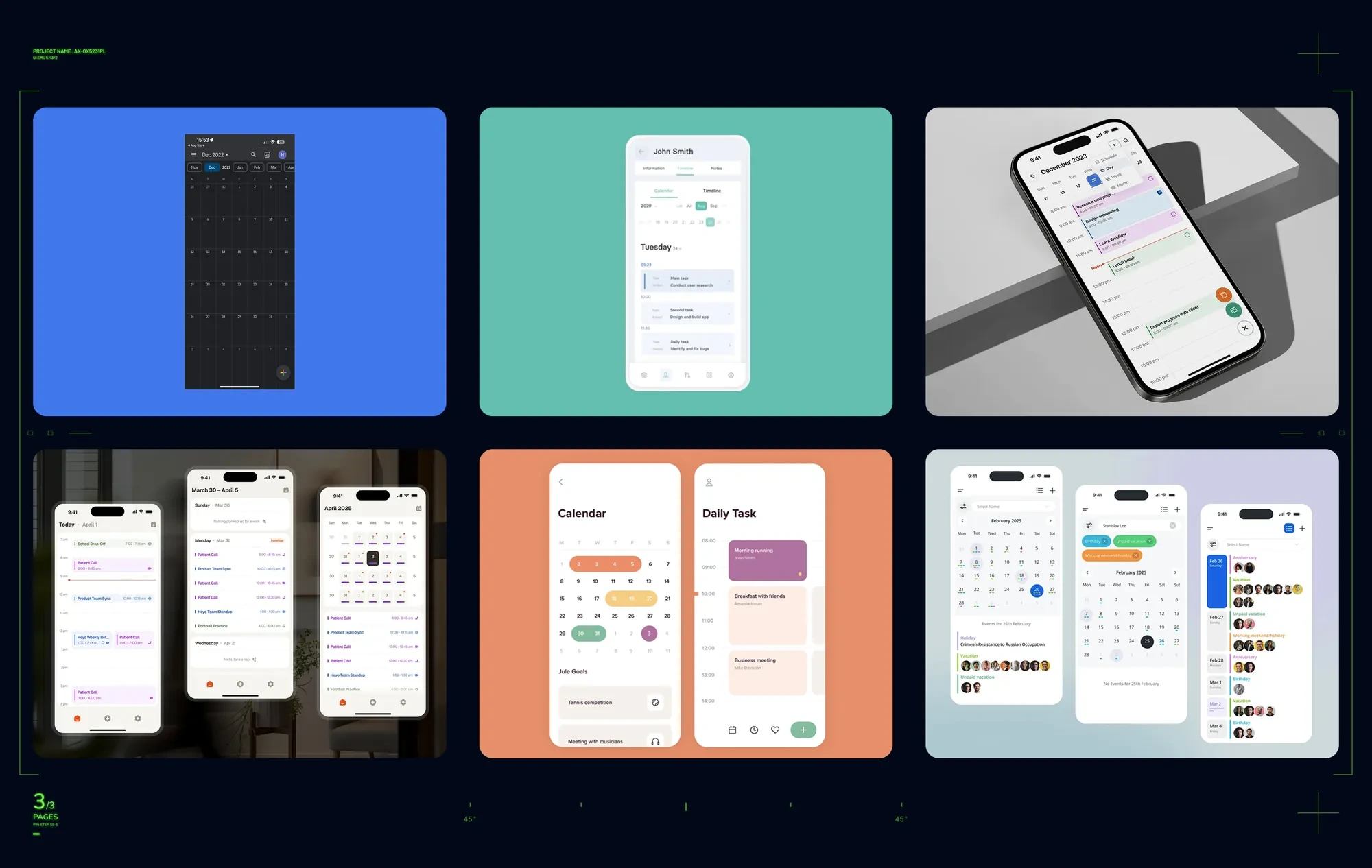Competitor analysis board 3 — mobile calendar patterns and feature comparison