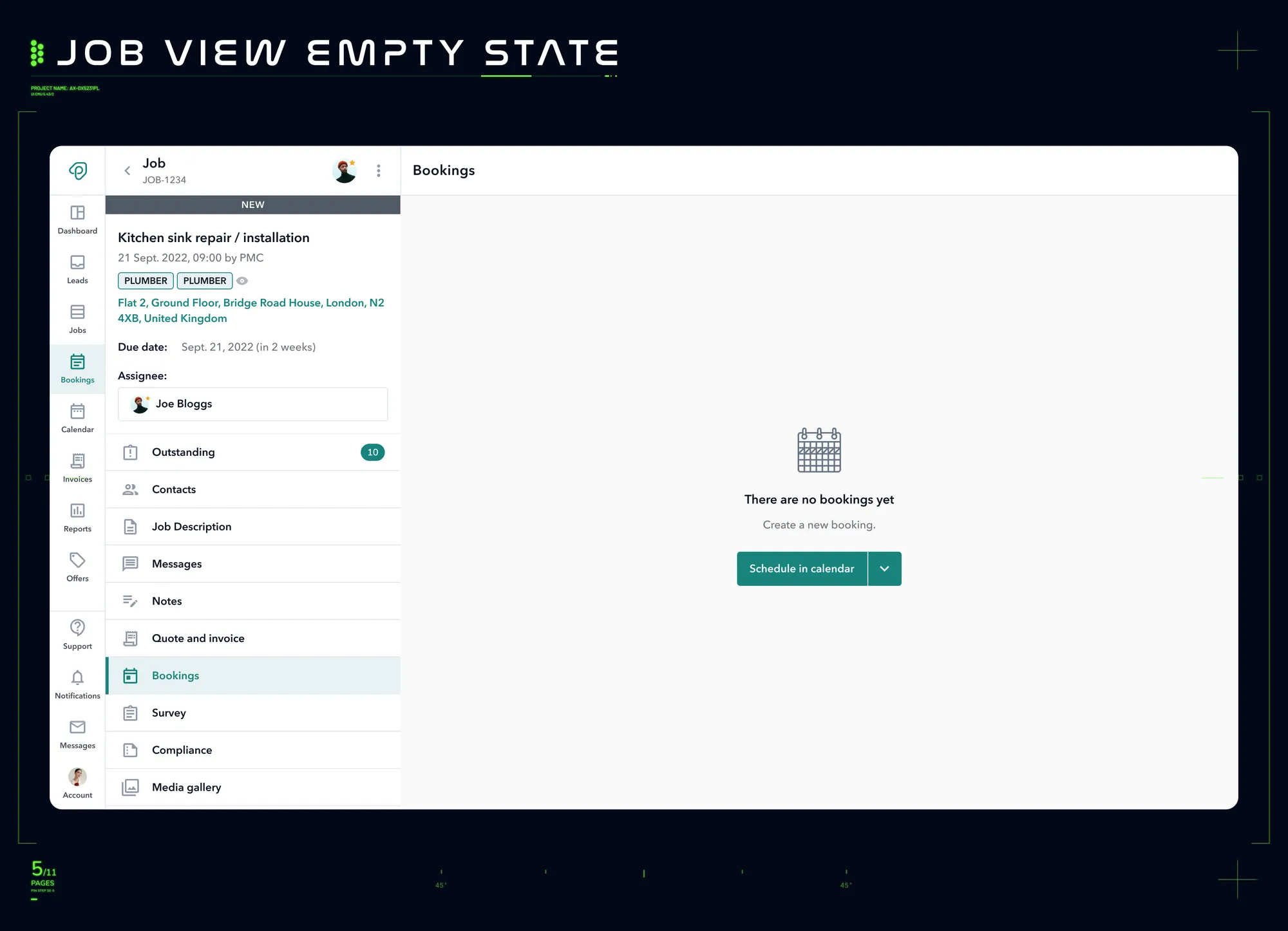 High-fidelity design 5 — the green dotted time guide