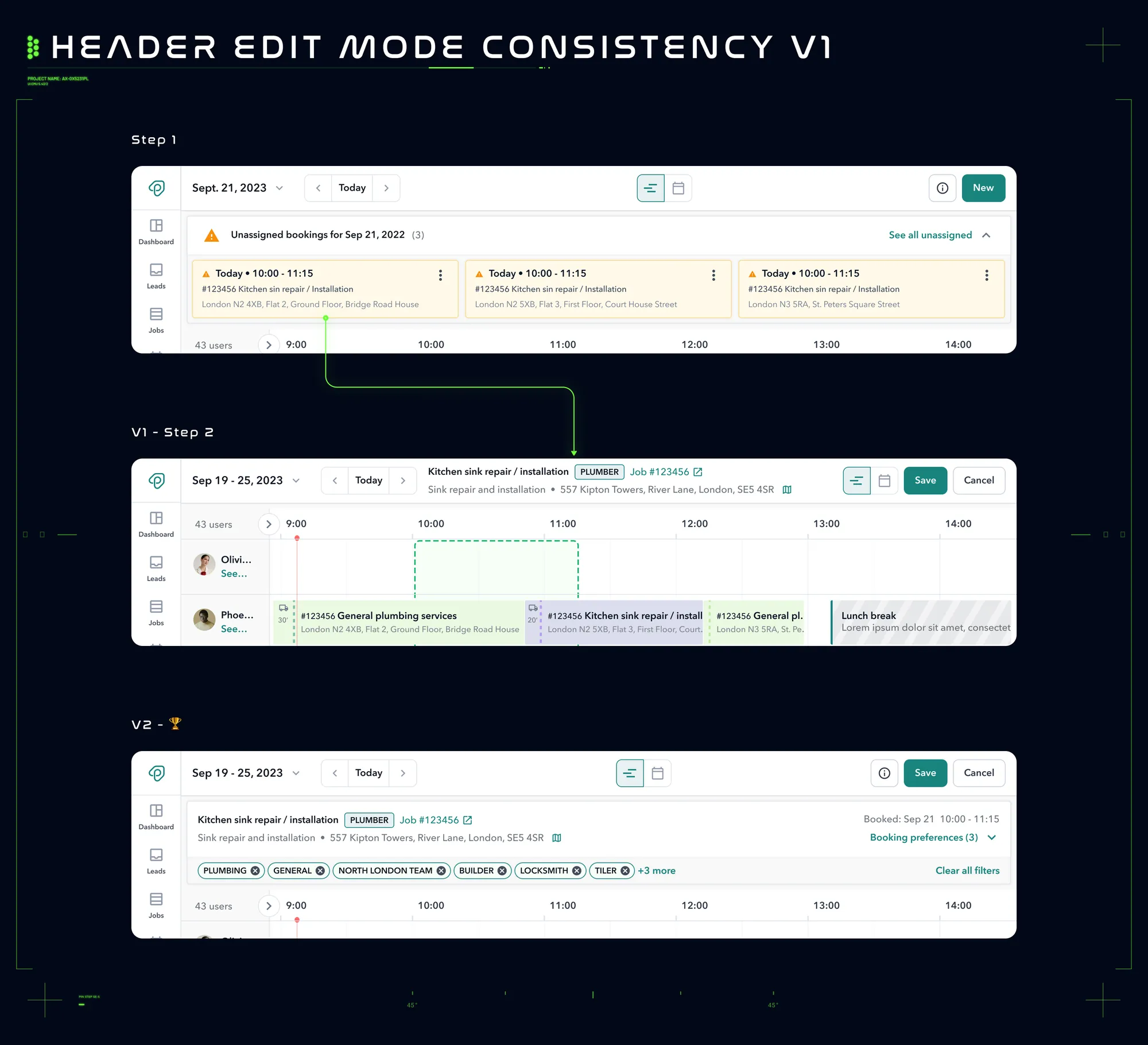 Ideation board 3 — full concept flow across screens