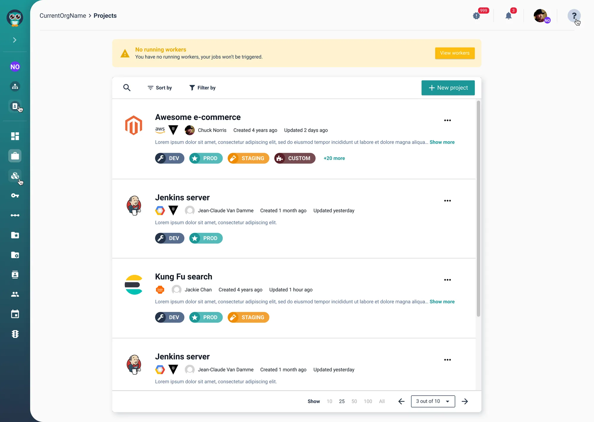 High-fidelity design — list view with no workers, the empty state
