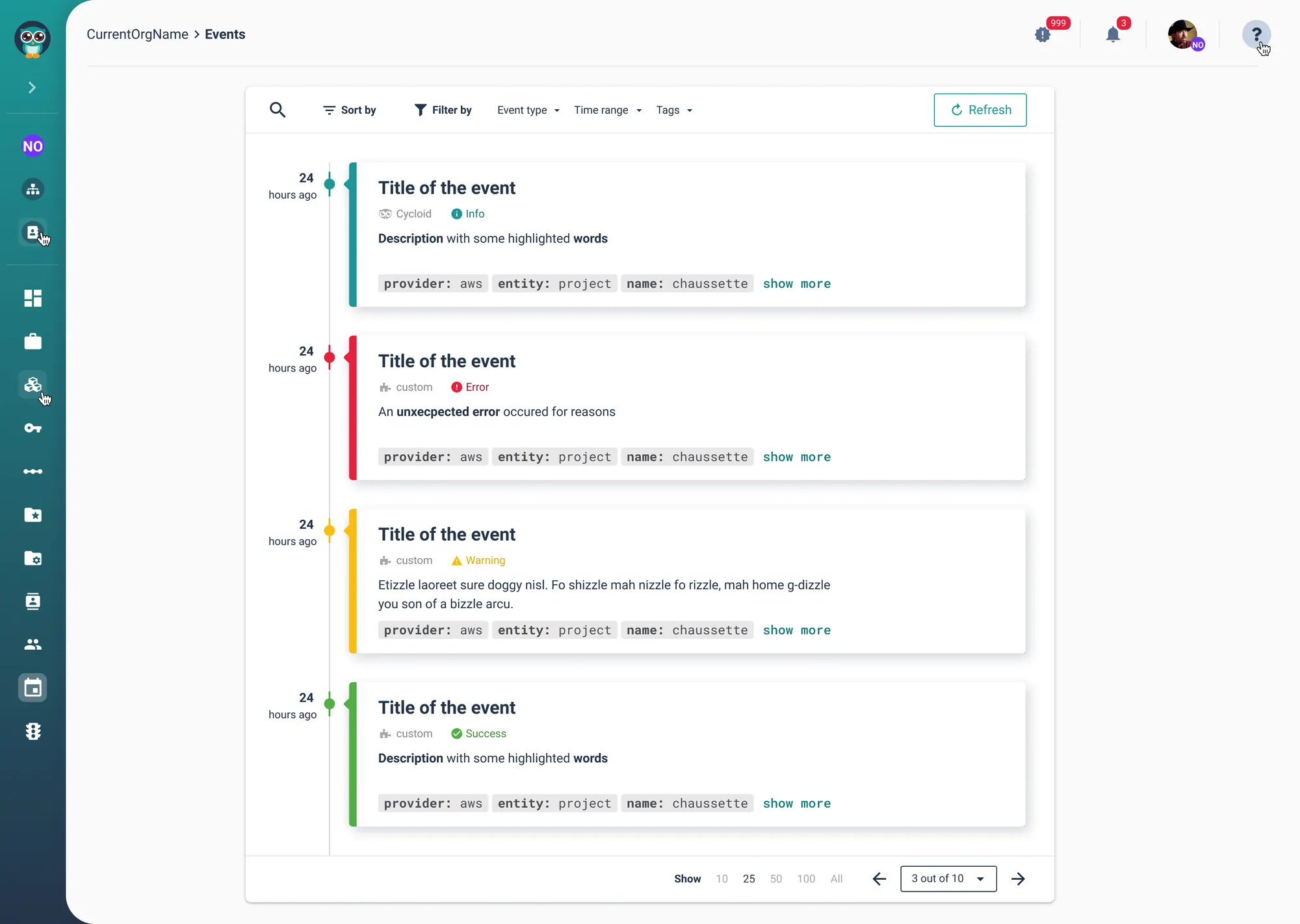 High-fidelity design — the events page