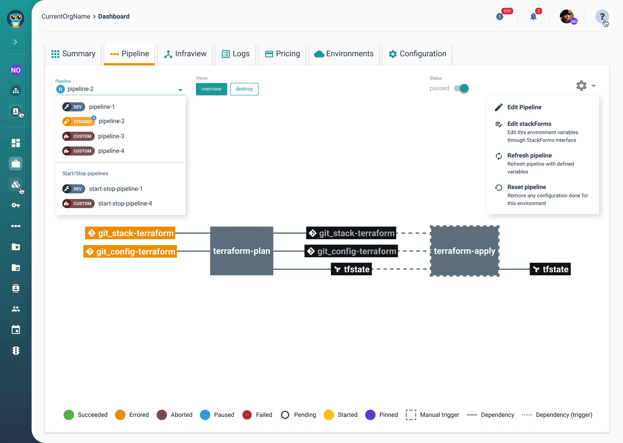 High-fidelity design — stopping a running pipeline