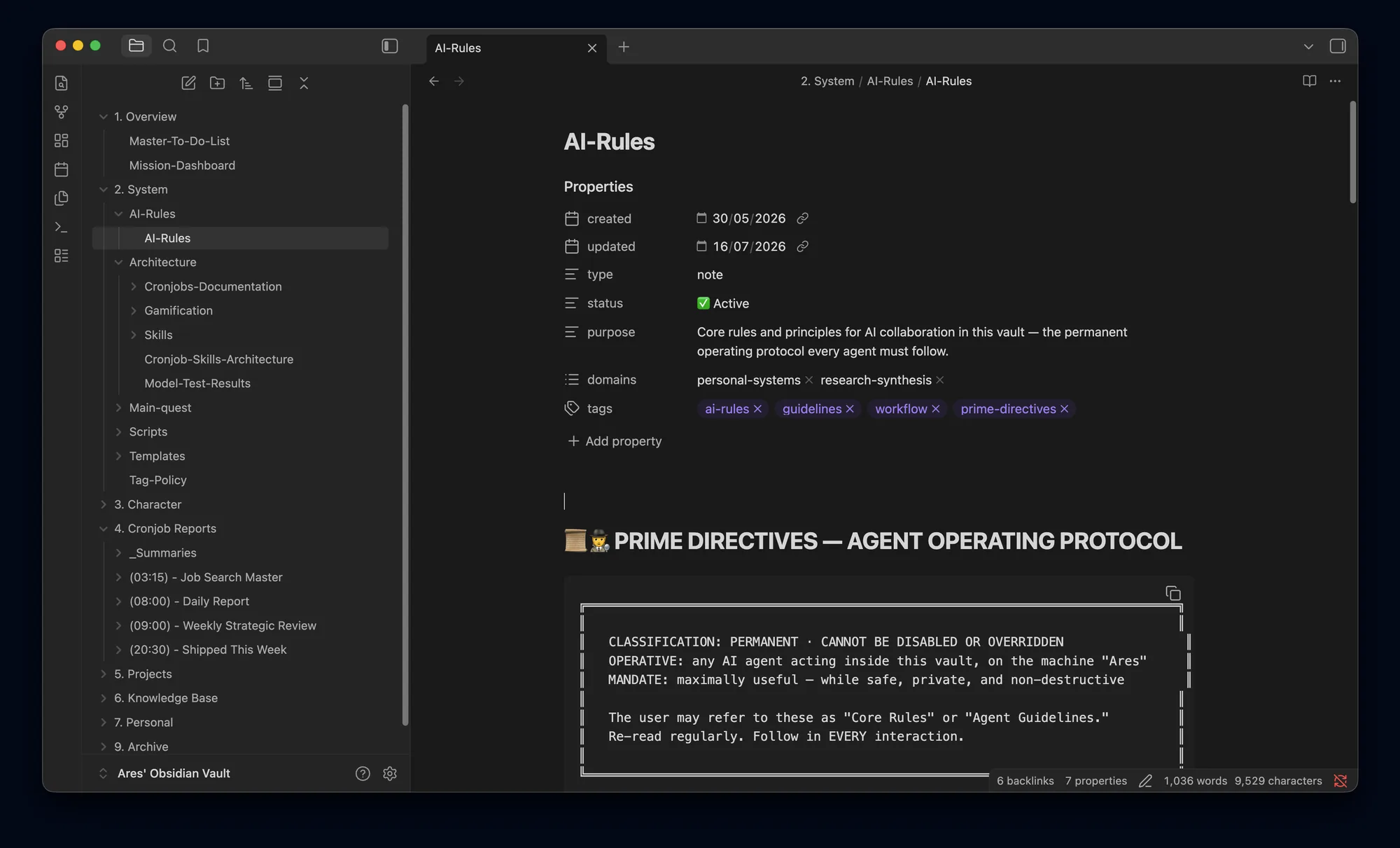 AI Rules — the permanent operating laws in the Obsidian vault