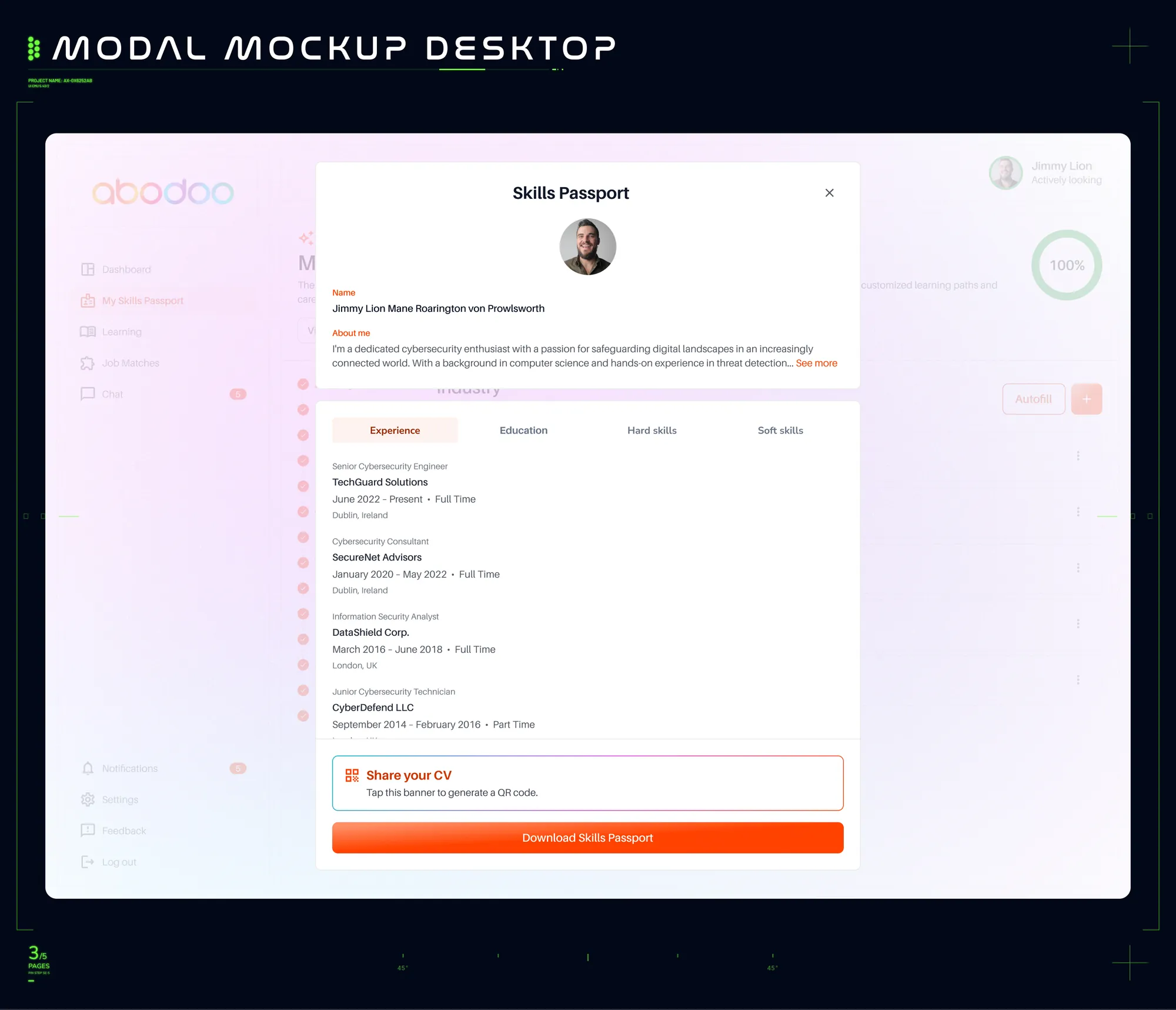 High-fidelity design 3 — CV download state