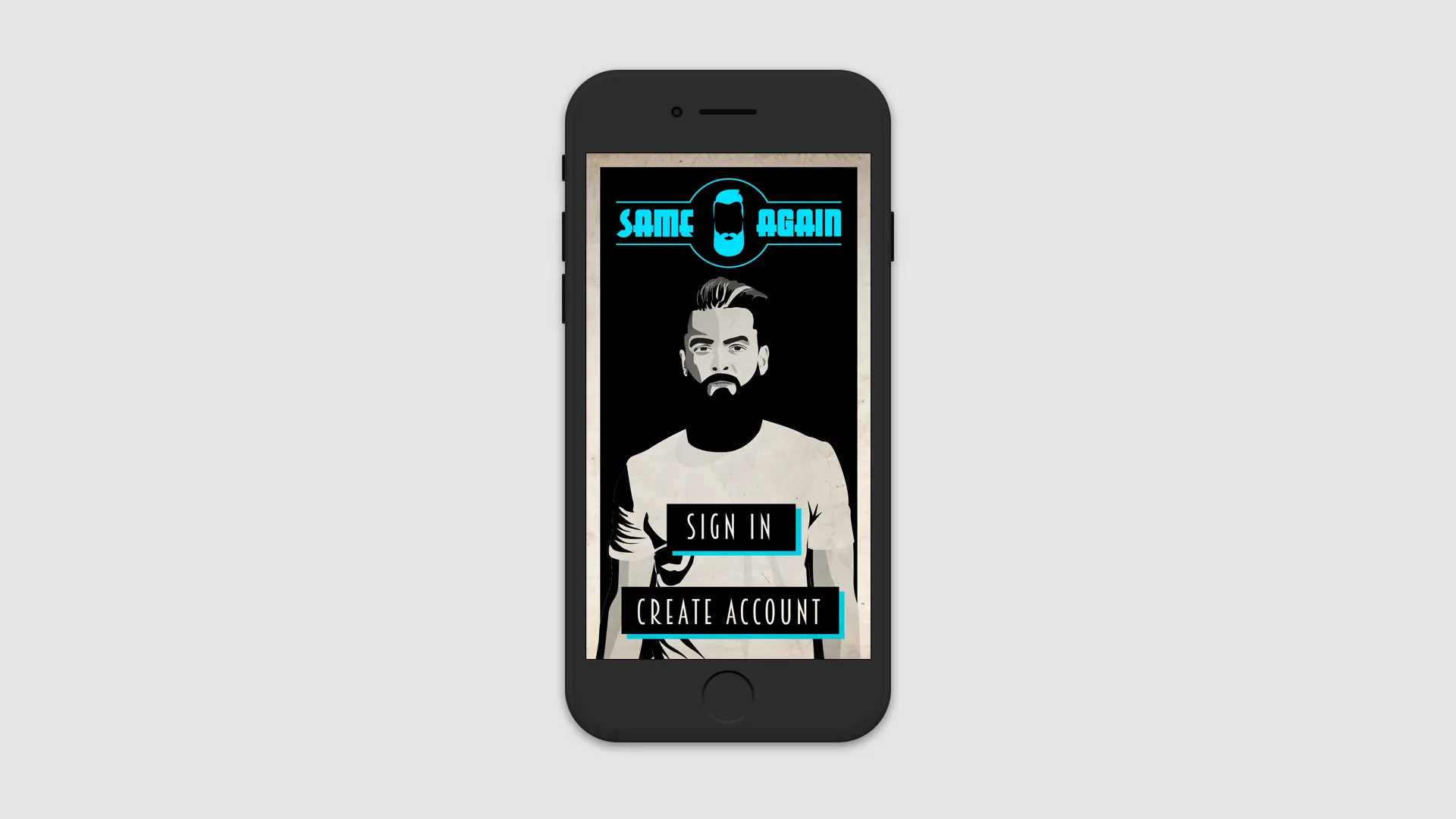 Splash screen — monochrome portrait of a bearded customer