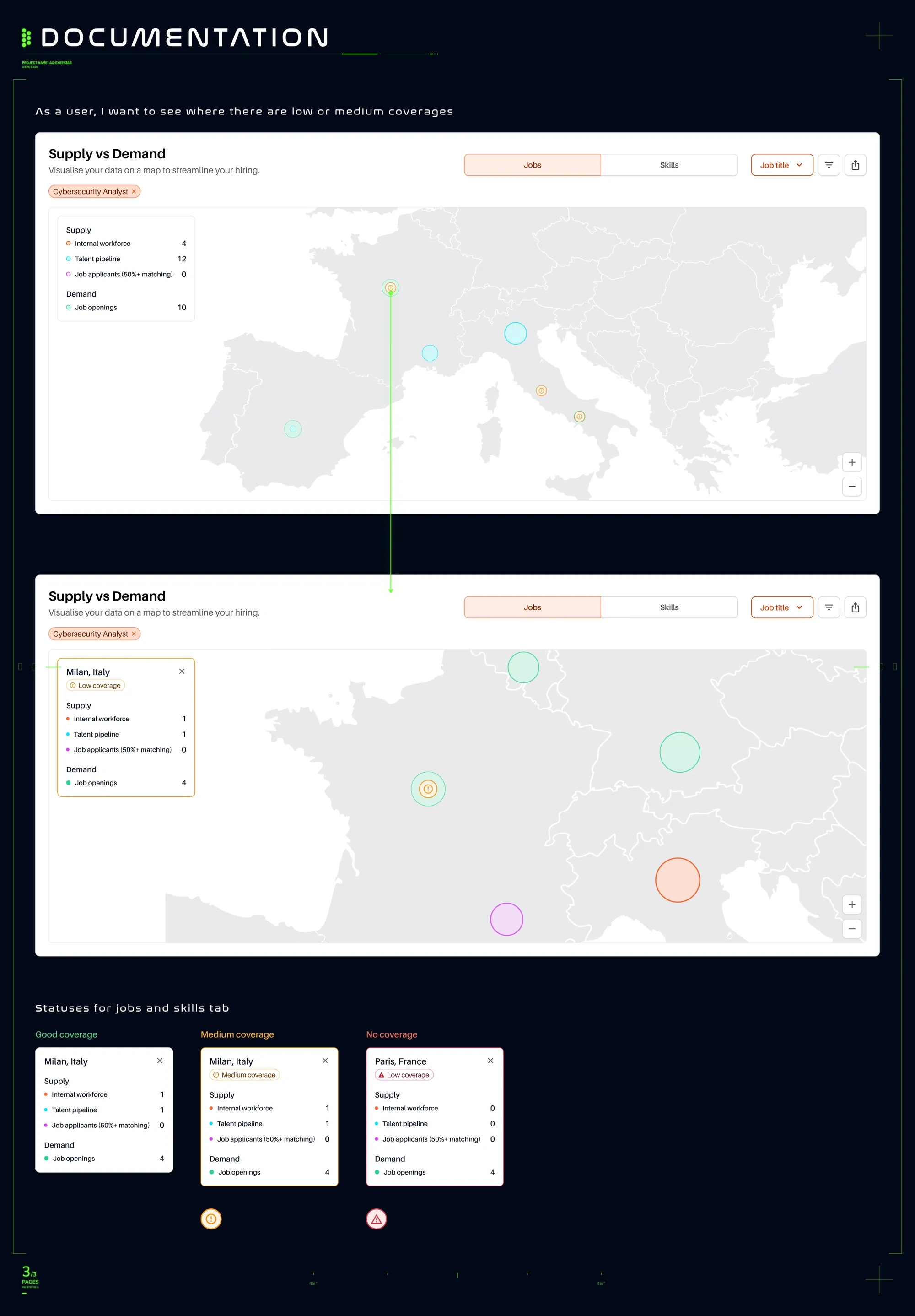 High-fidelity design 3 — handover screens for coverage tiers and city detail interactions