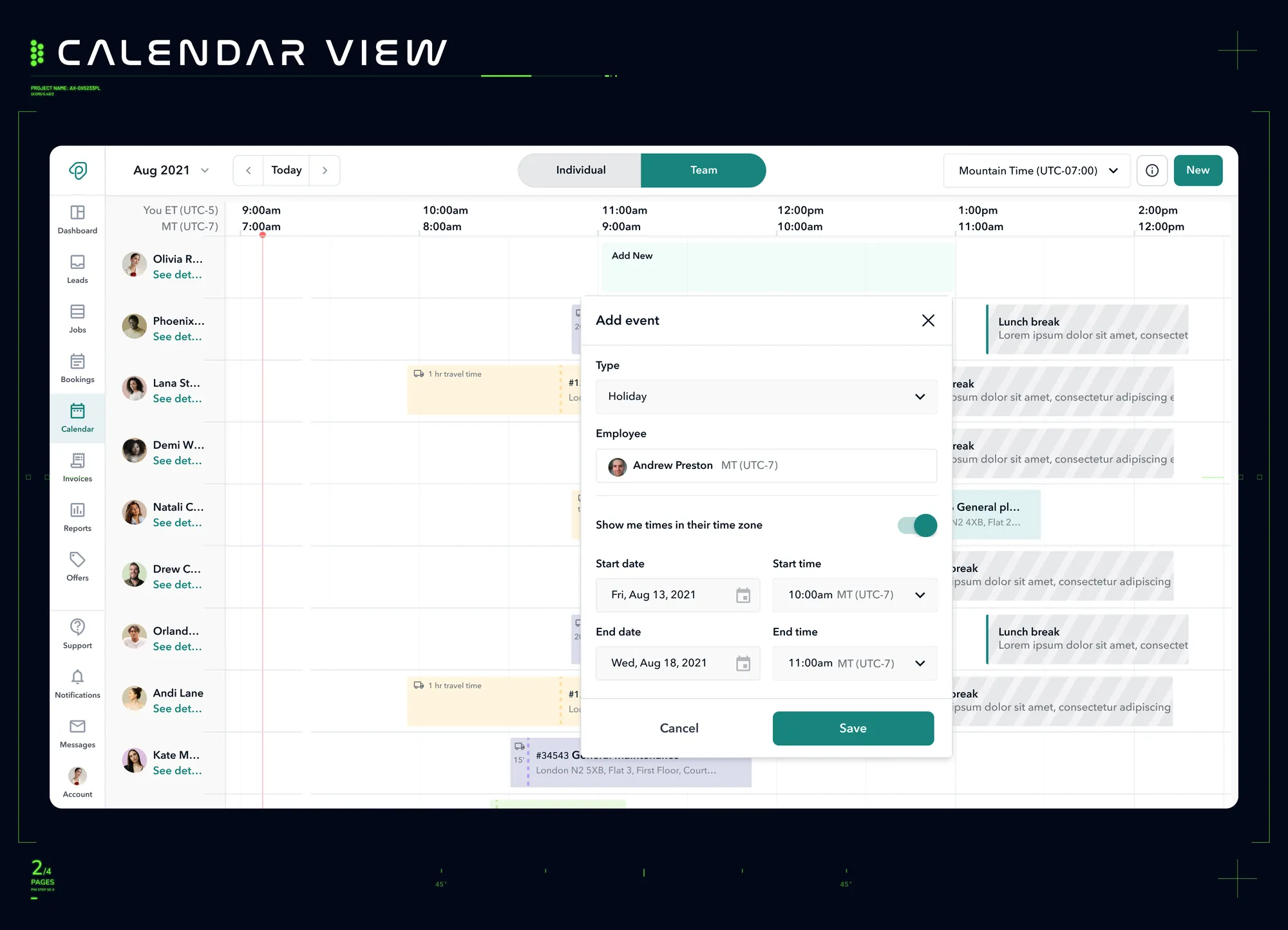 High-fidelity design 2 — the tag across chat and calendar