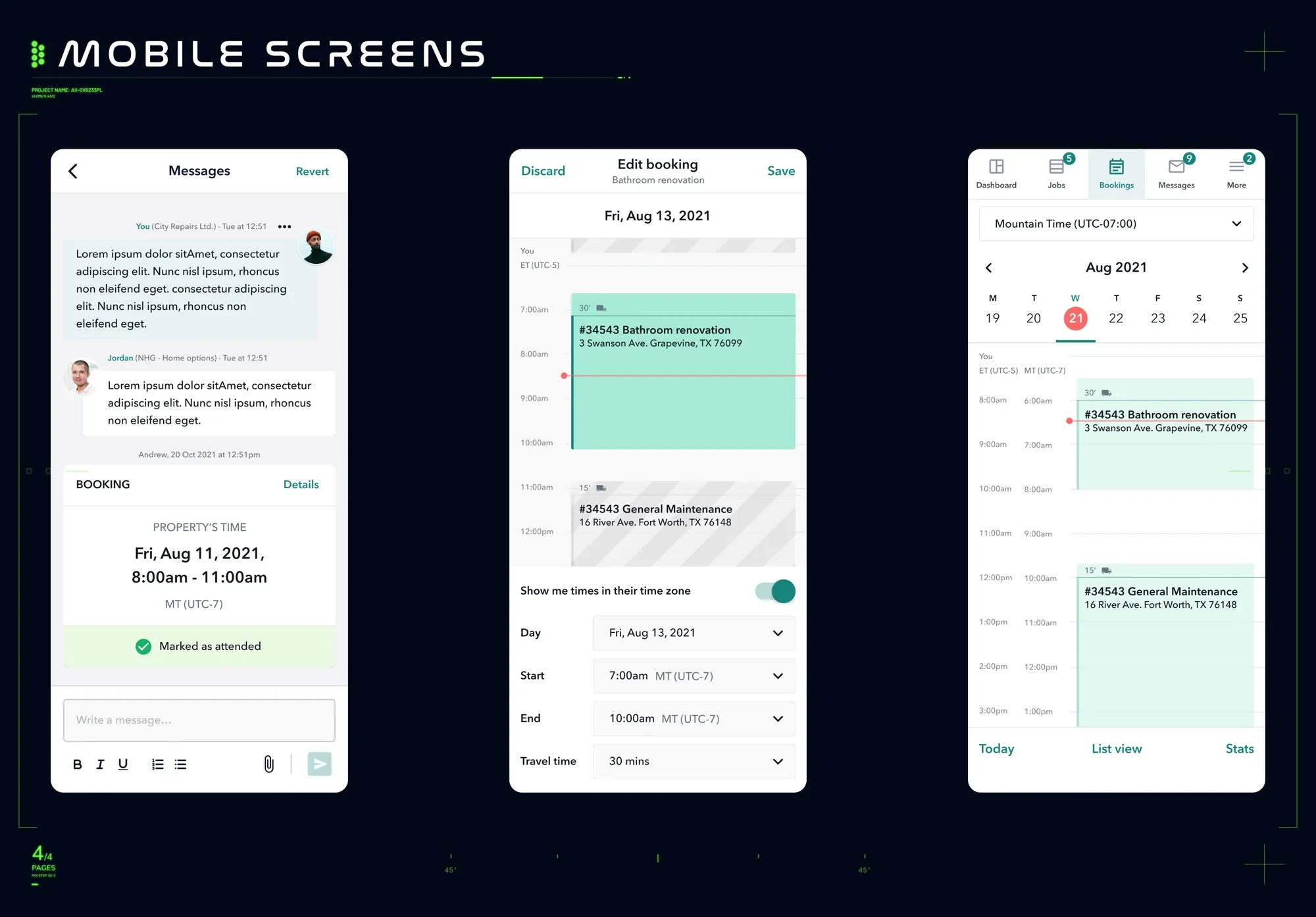 High-fidelity design 4 — mobile booking flow with the time zone tag