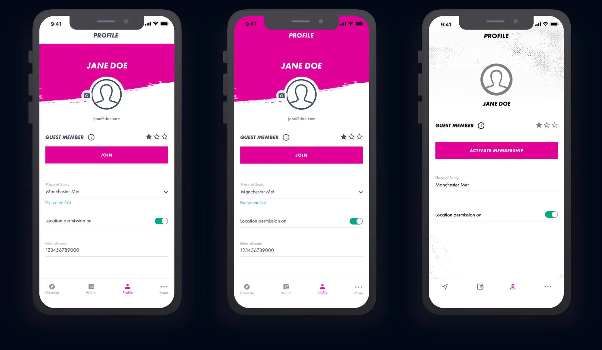 Student profile screen