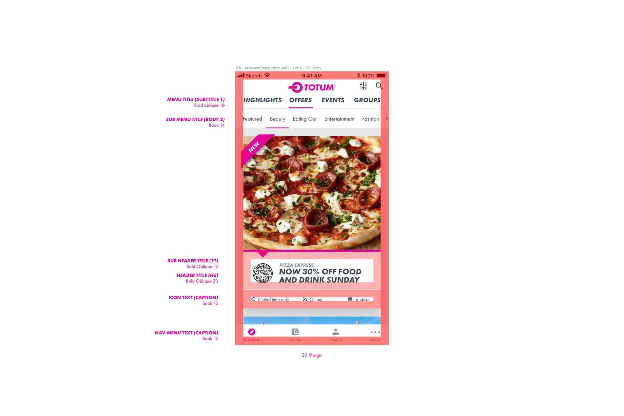 Design QA — a single screen annotated against the design system rules