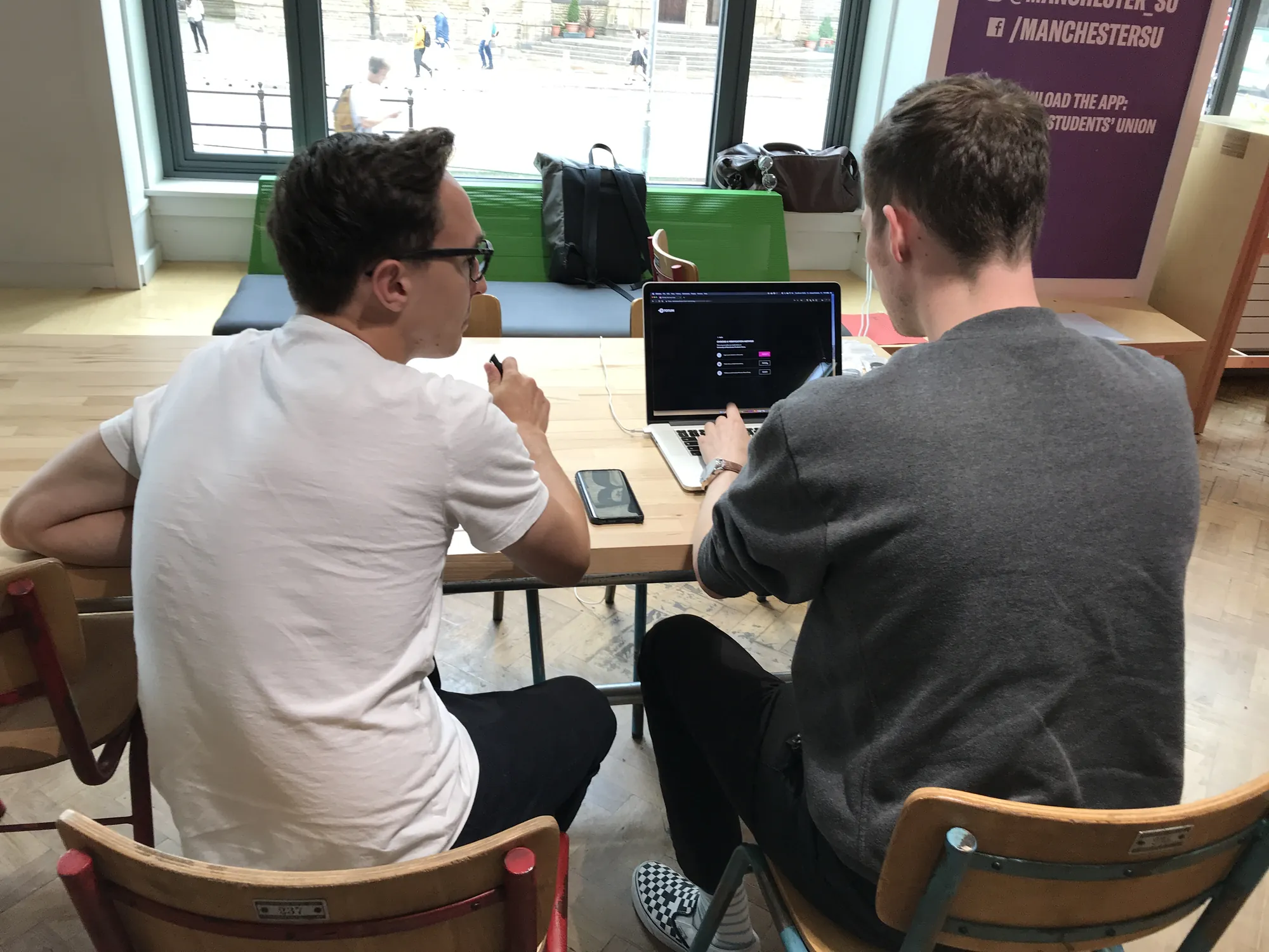 A usability session running on a laptop at the students' union