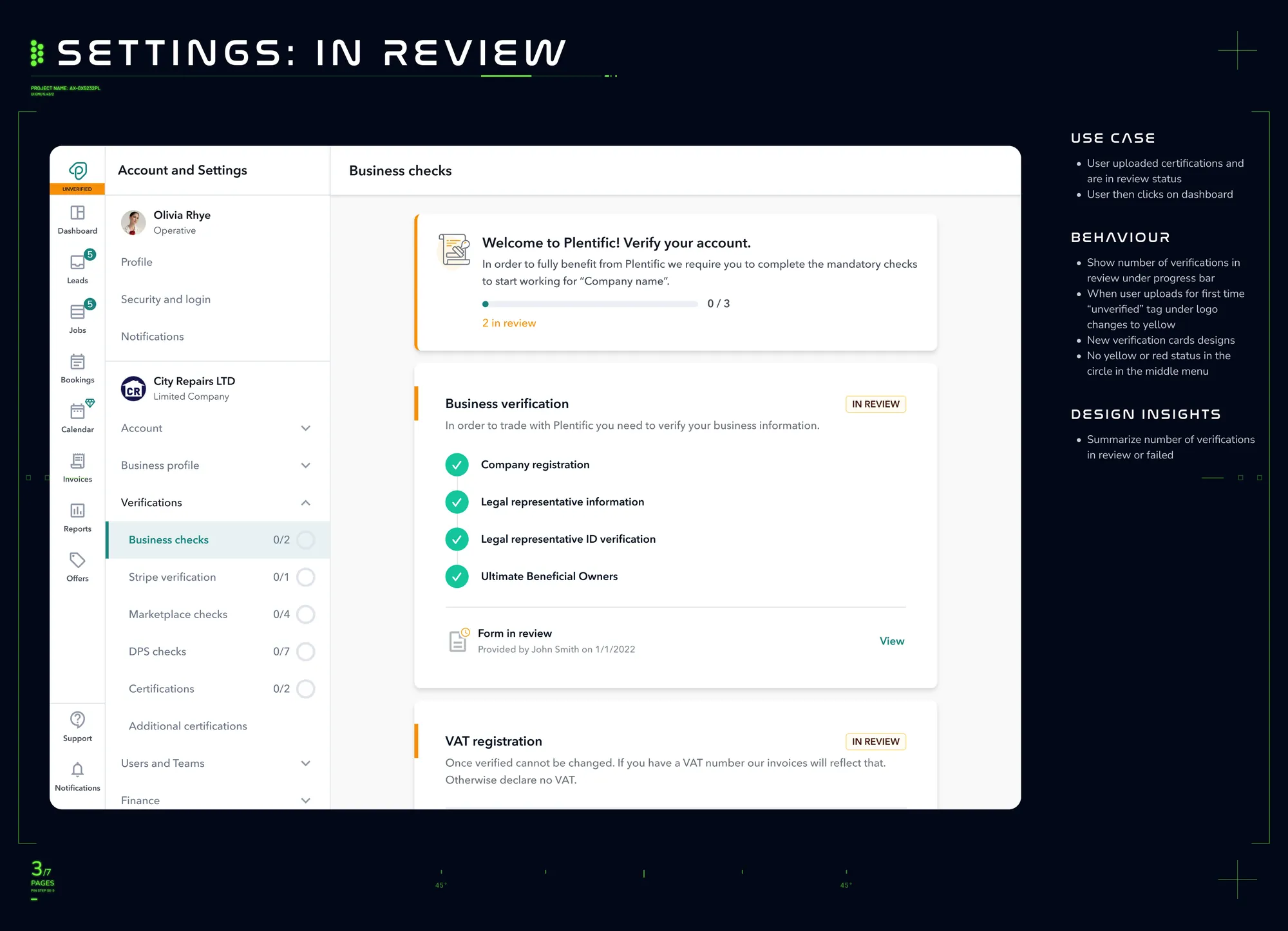 High-fidelity design 3 — status indicators for missing, in review and failed