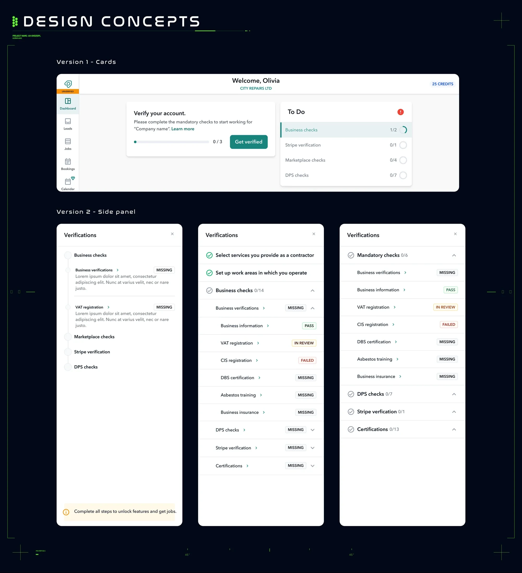 Ideation board — the four banner design concepts side by side