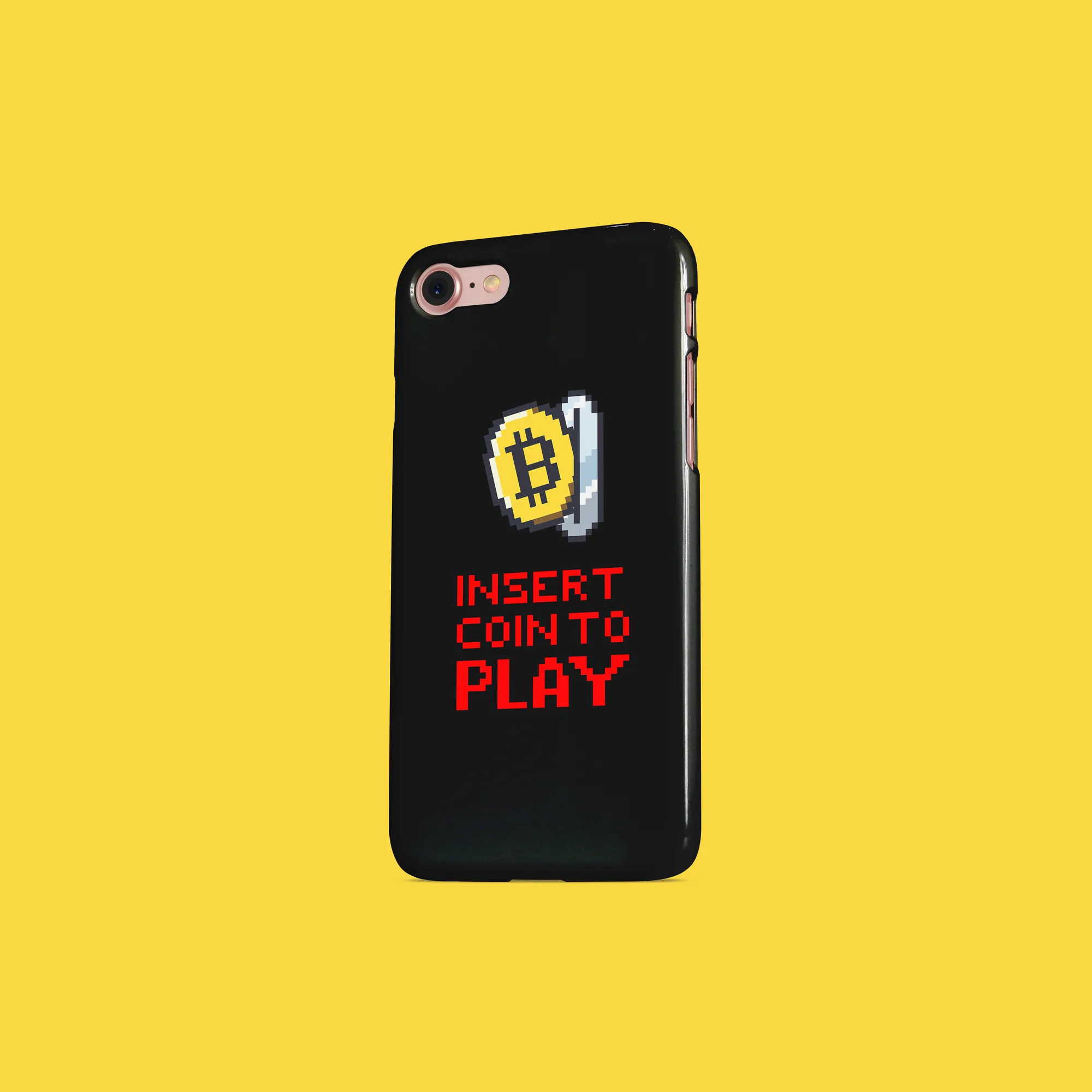 INSERT COIN TO PLAY phone case on yellow